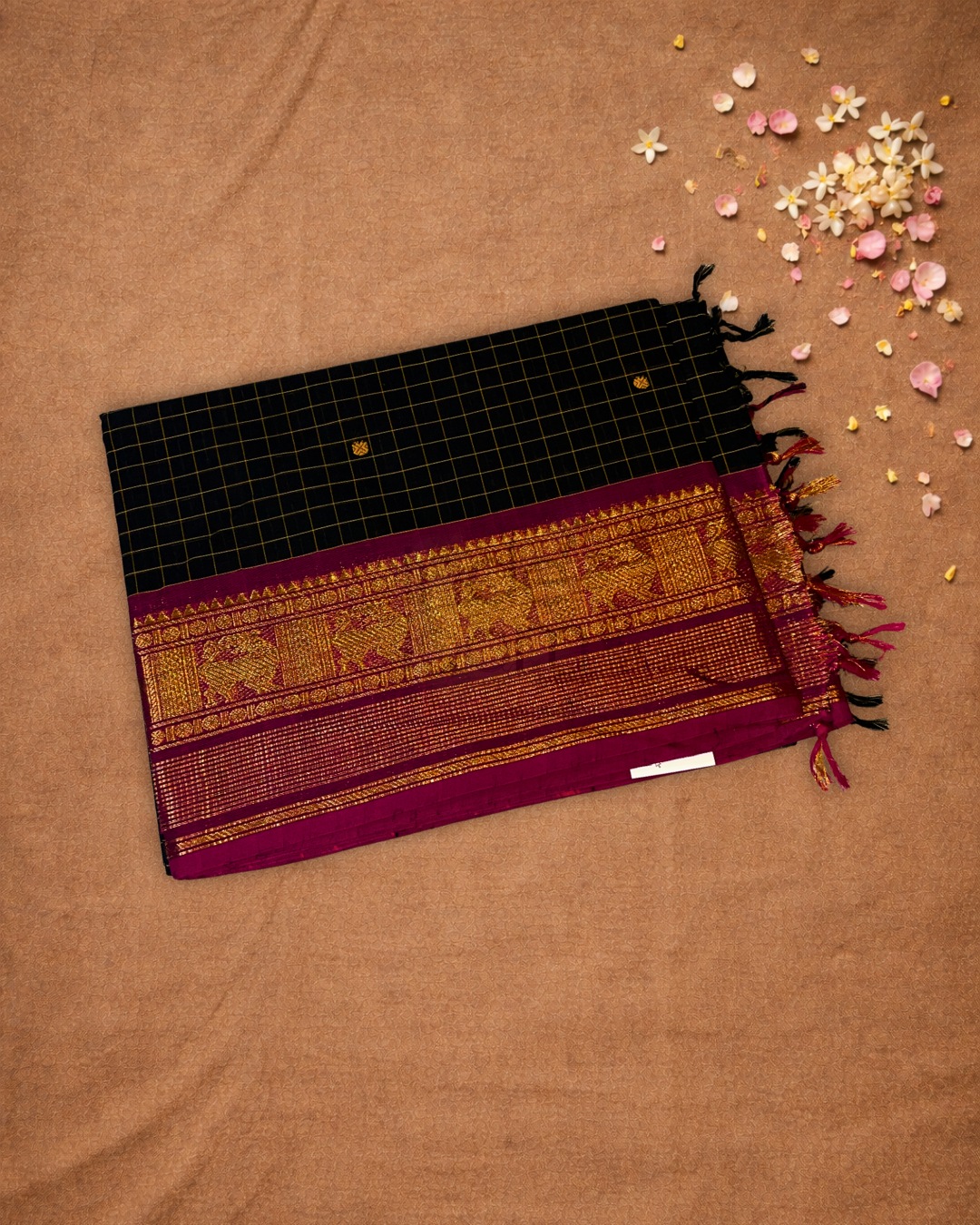 Chettinad Cottton Saree With Coal Black