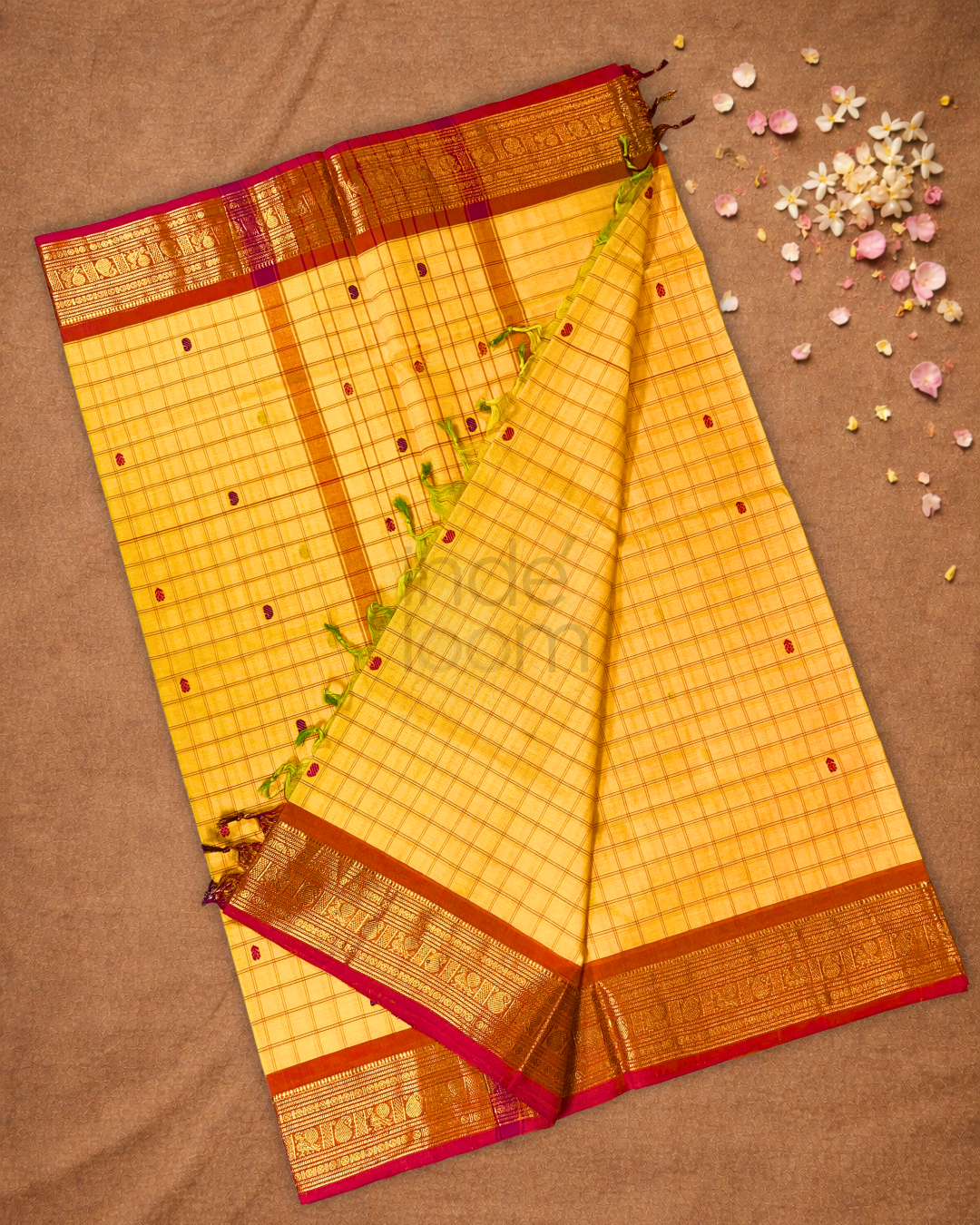 Chettinad Cottton Saree With Corn Yellow