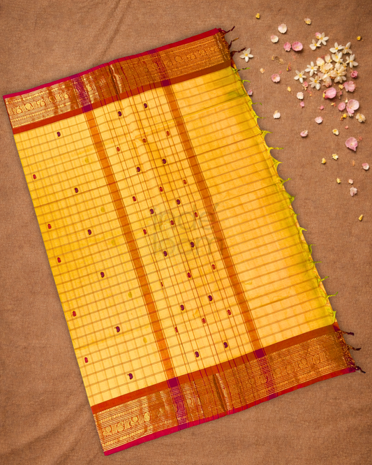 Chettinad Cottton Saree With Corn Yellow