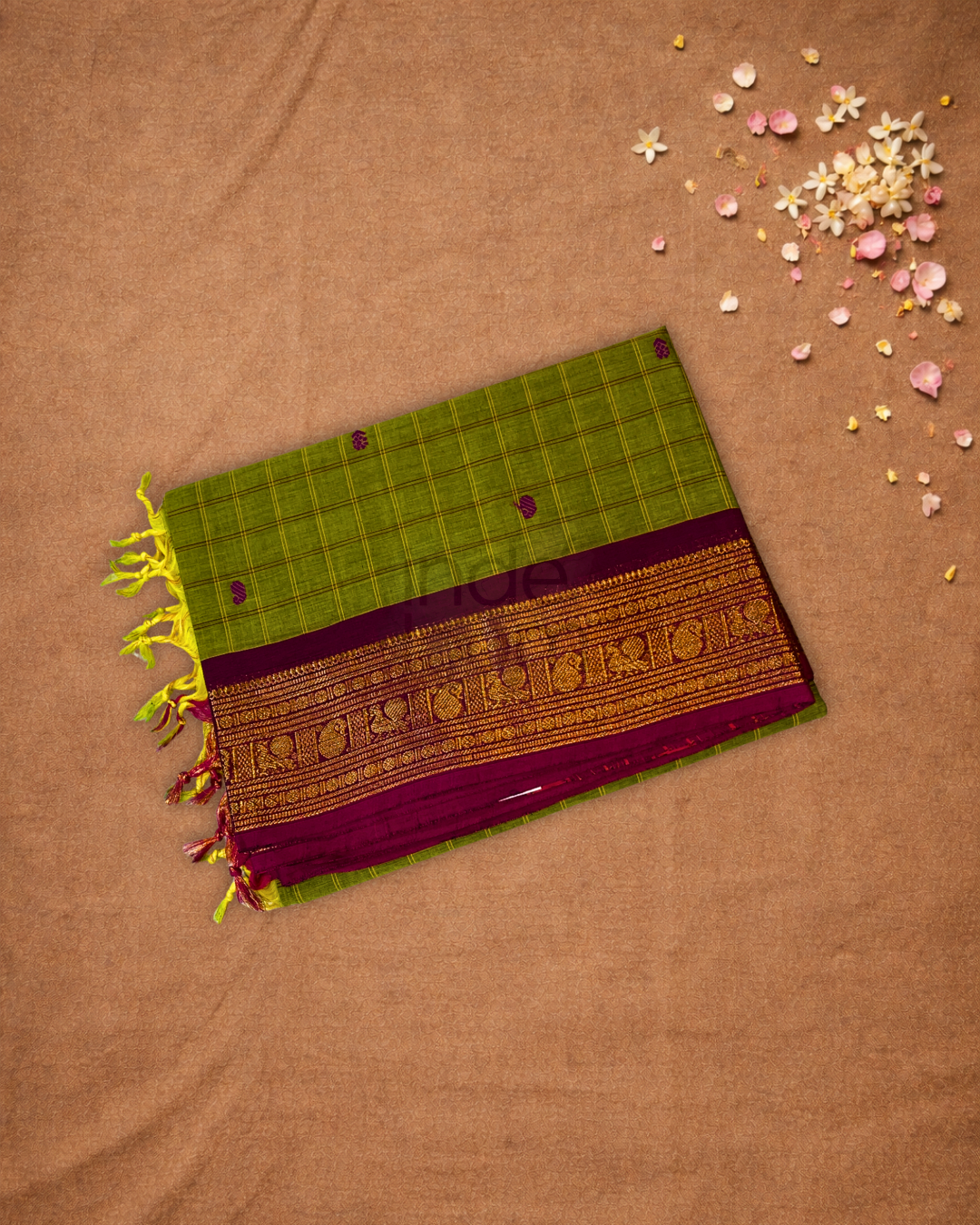 Chettinad Cottton Saree With Pear Green