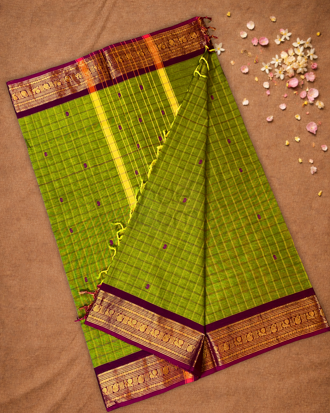 Chettinad Cottton Saree With Pear Green