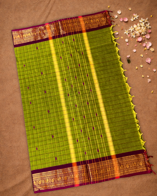 Chettinad cotton Saree  |  Olive Green