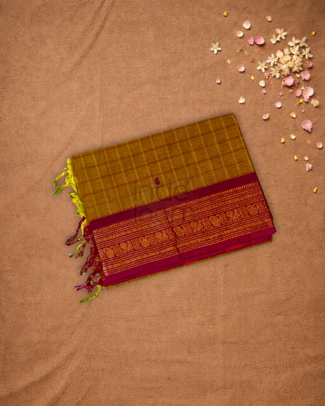 Chettinad Cottton Saree With Mustard Yellow