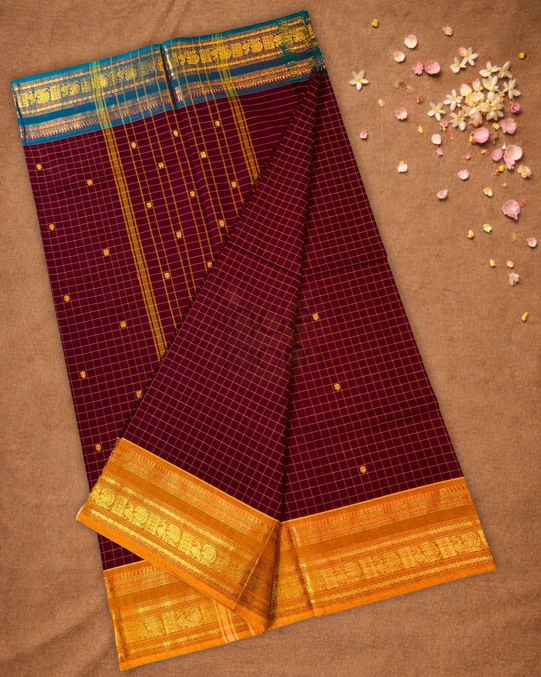 Chettinad Cottton Saree With Maroon Red