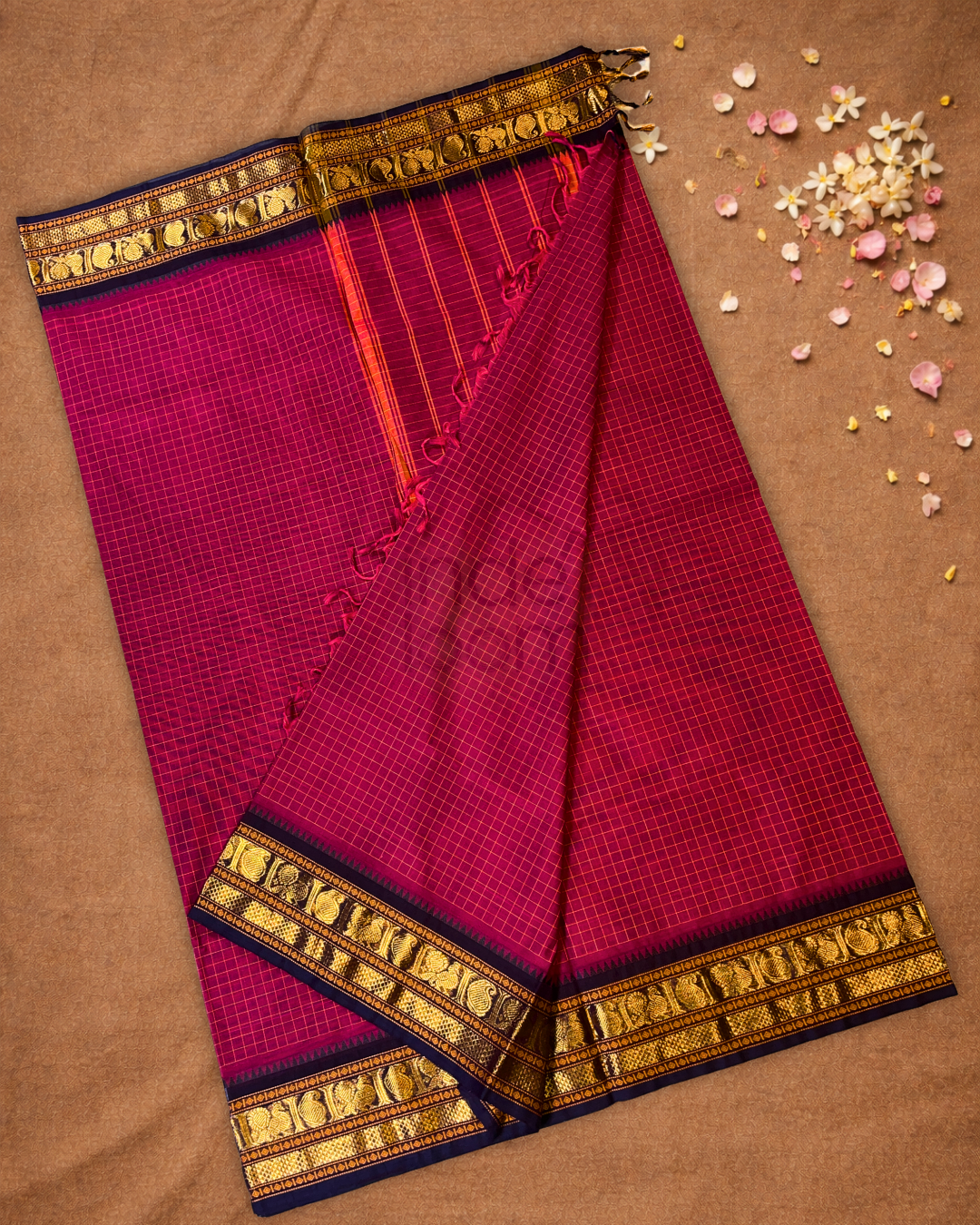Chettinad Cottton Saree With Deep Pink