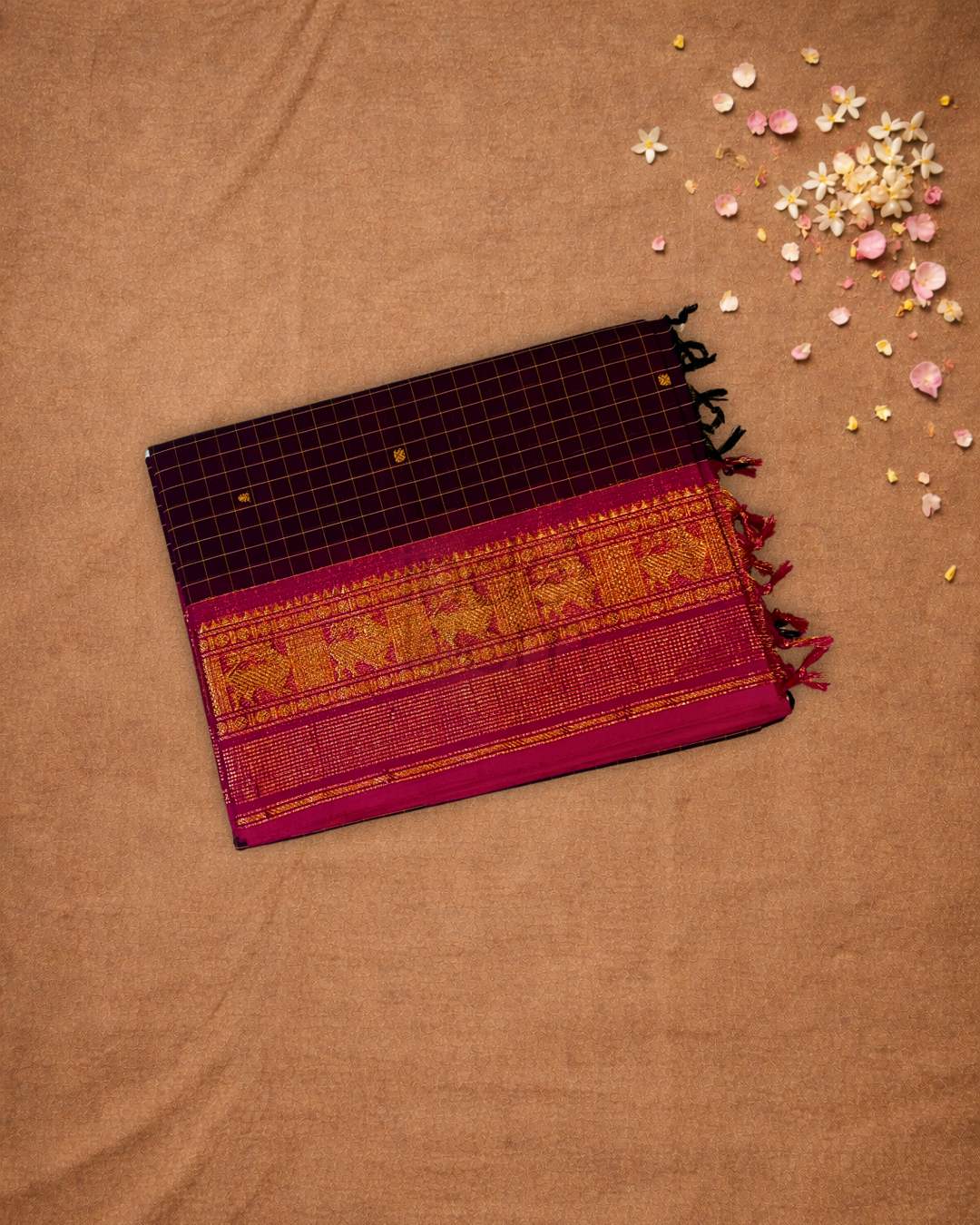 Chettinad Cottton Saree With Wine Red