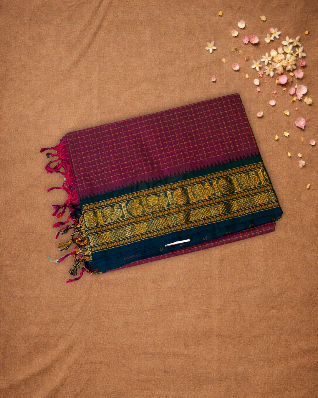 Chettinad Cottton Saree With Dark Pink