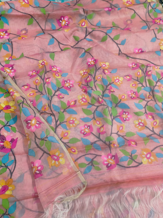 Handwoven Pure Jamdani Cotton Saree  |  Baby Pink