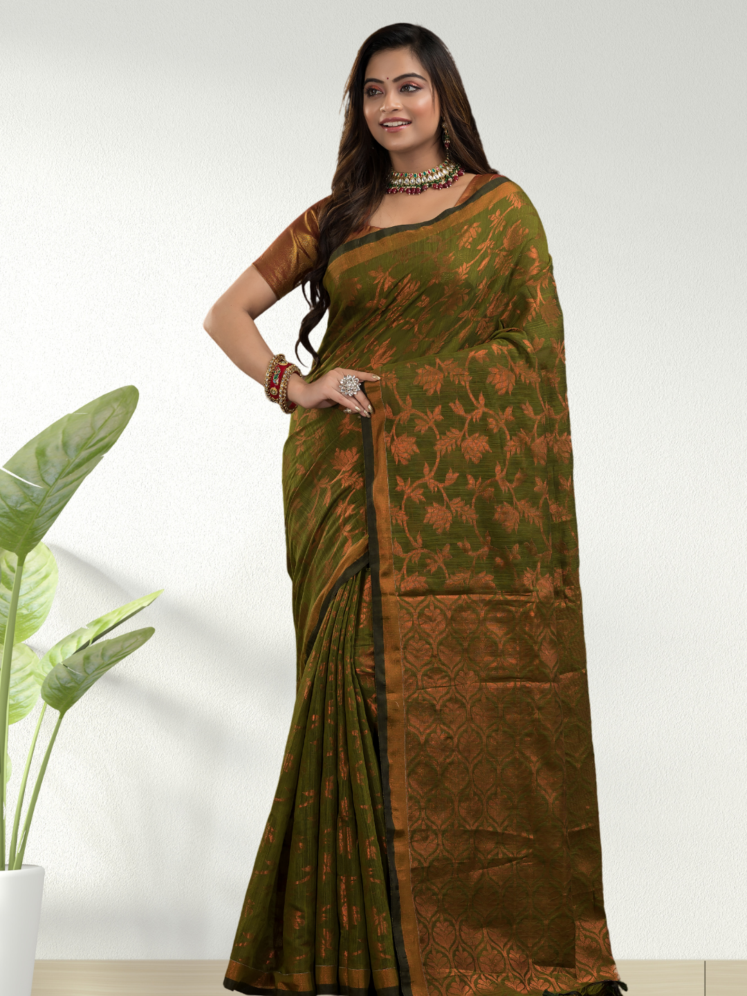 Forest Green Jamdani Saree - 003