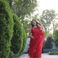 Imperial red Muslin Jamdani 2-Piece Set Kurti & Dupatta (UNSTITCHED) - 367 - indeloom
