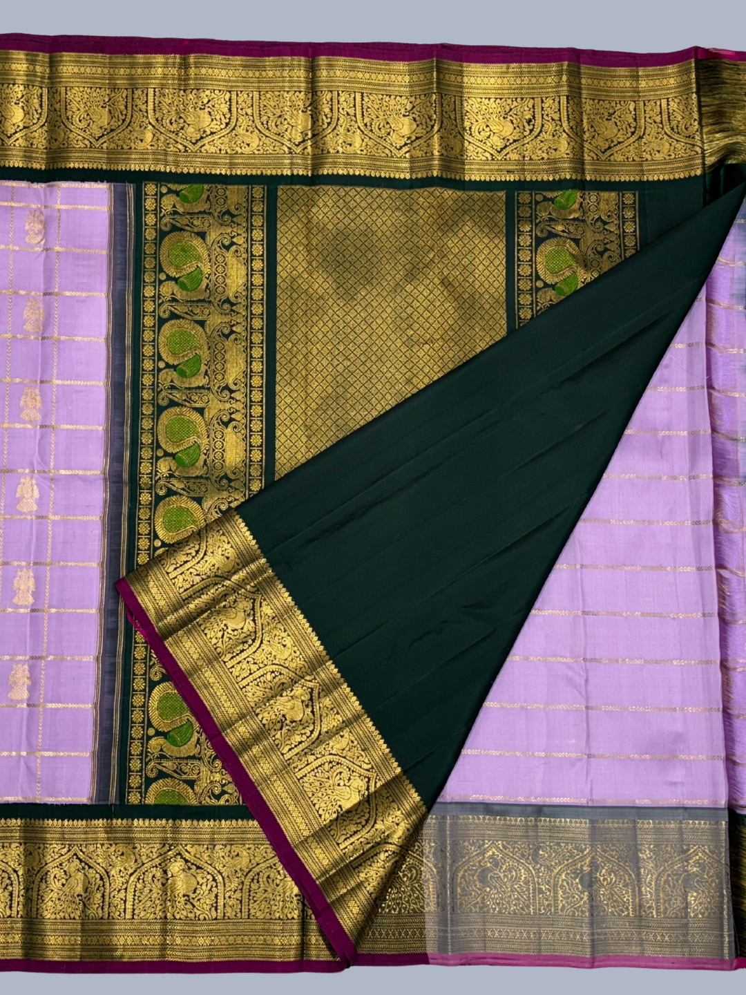 Pale purple Border Pure Handwoven Kanchi Silk Saree -204