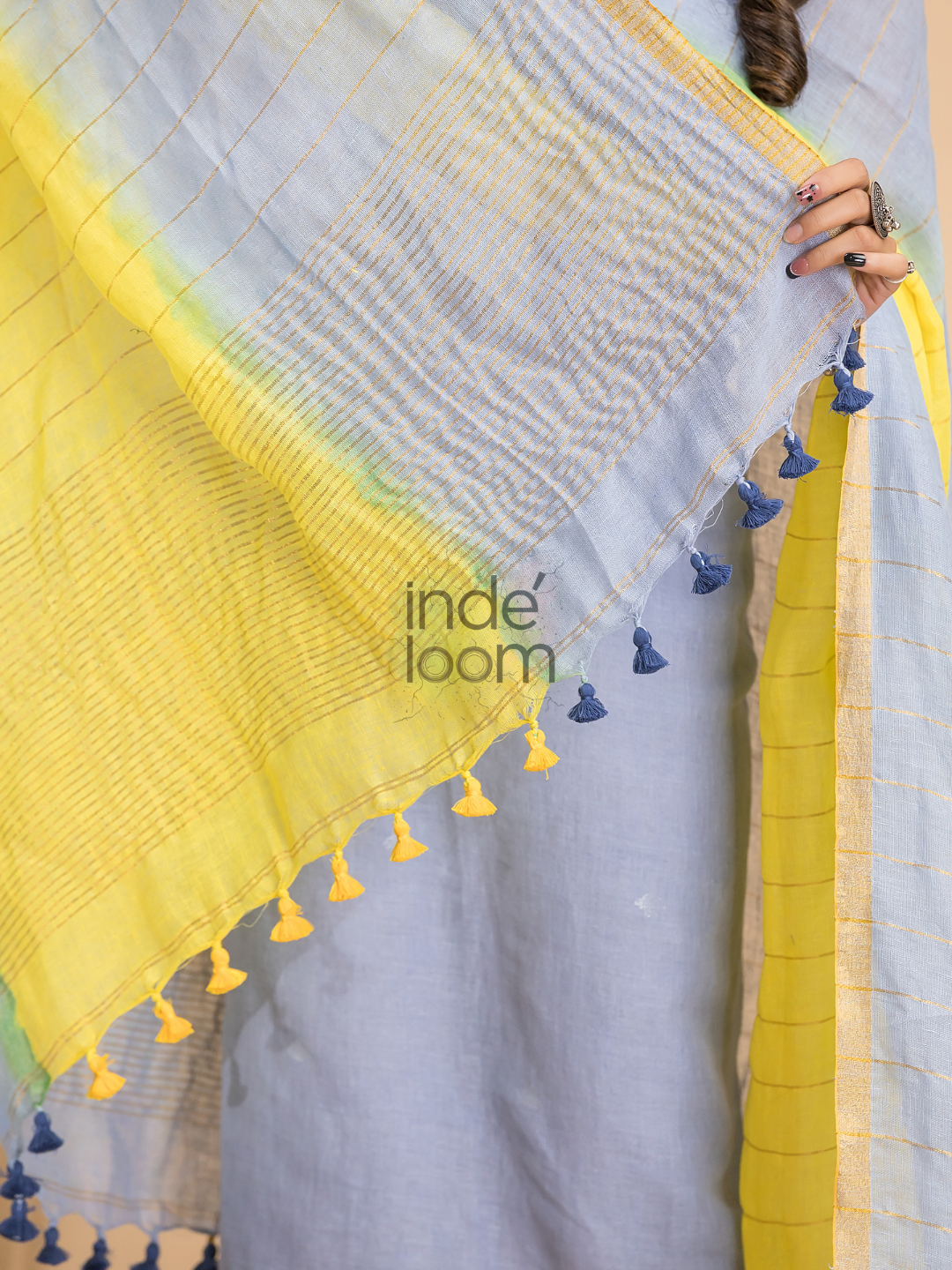 Pigeon Blue Handloom Linen X Linen 2-Piece Set Kurti & Dupatta (UNSTITCHED) - 862