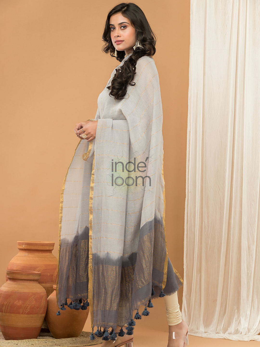 Space Black Jamdani 2-Piece Set Kurti & Dupatta (UNSTITCHED) - 139
