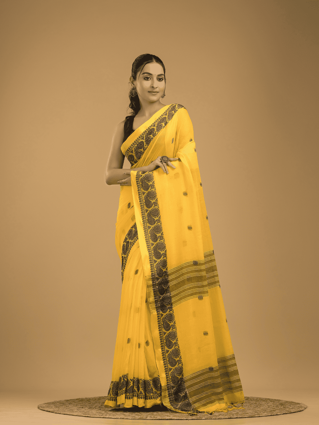 Bright Yellow Jamdani Saree - 035 - indeloom