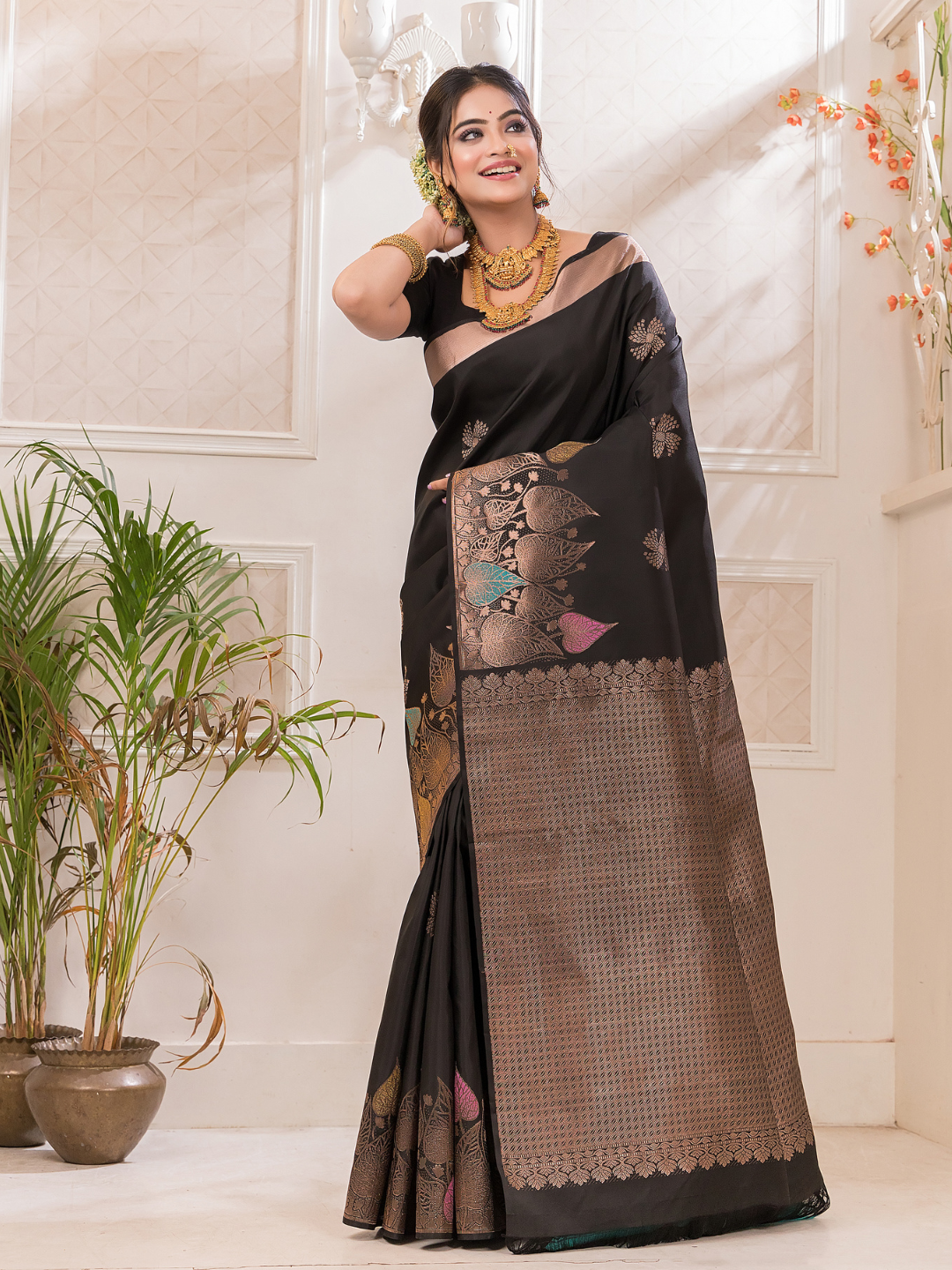 Krishna Megha - Deep black weave with mayura chakra