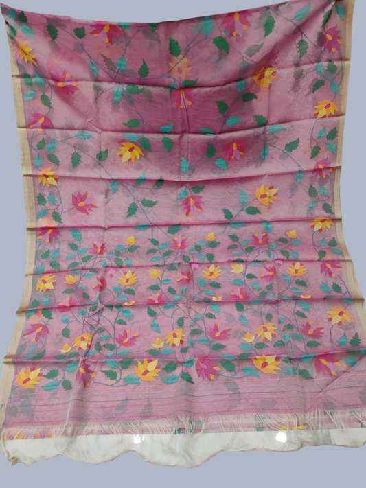 Handwoven Pure Handwoven Pure Muslin Saree  |  Dusty Pink