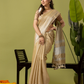 Pure Handloom Linen Saree | Khaki Golden Green  and Green | Half and Half style with Contrast Border