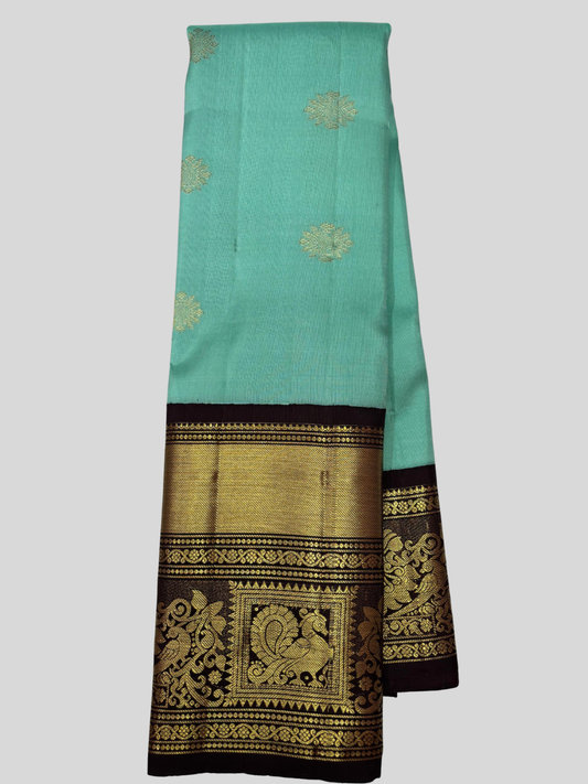 Pure Handwoven Gadwal Silk Saree With Sky Blue  -008