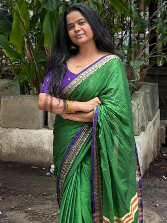 Handloom Narayanpet Cotton Saree | Emerald Green