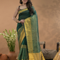 Tissue Silk Saree In Dark Green With Golden Border  -032