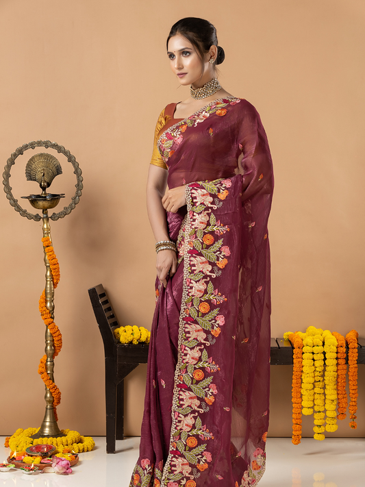 Fancy Blended Saree | Deep Purple