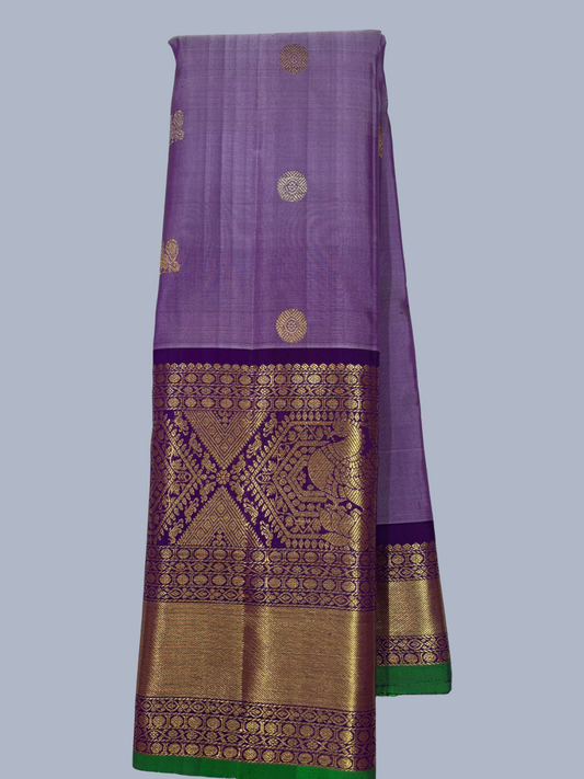 Pure Handwoven Gadwal Silk Saree With Pastel Purple -029