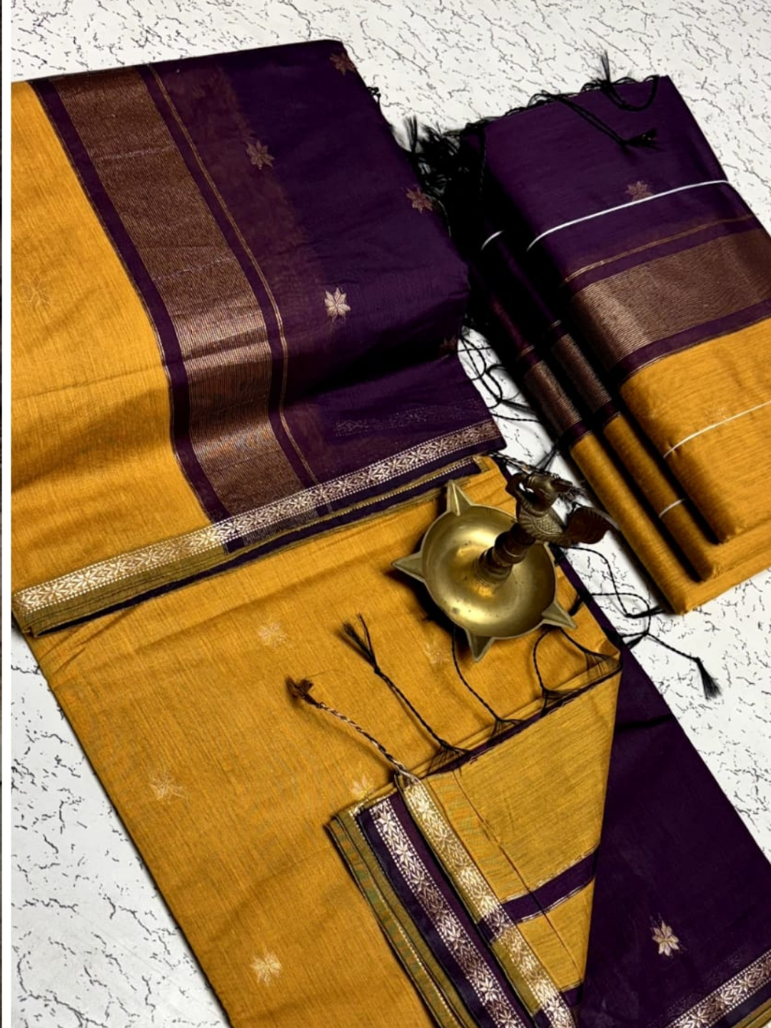 Maheshwari Silk Cotton Saree – Festive Elegance | Mustard Yellow