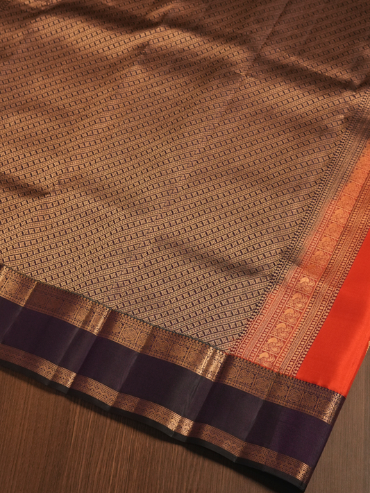 Silk Mark Certified Handloom Kanjivaram Silk Saree  |  Burnt Orange