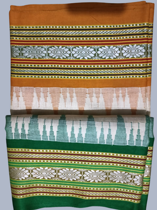 Yellow Green Handloom Vidarbha Tussar Silk Saree with Multicolor Contrast Border -002