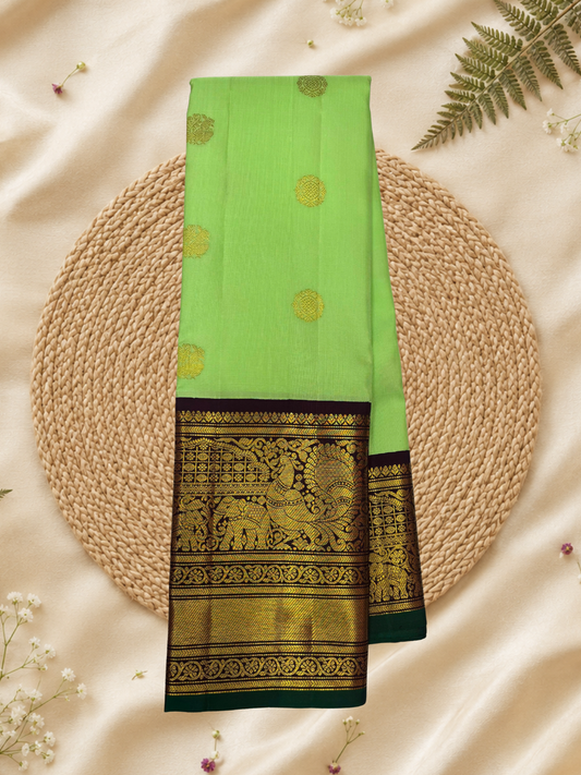 Handwoven Pure Gadwal Silk Saree  |  Lime Green