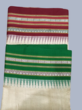 Red and Green Handloom Vidarbha Tussar Silk Saree with Multicolor Contrast Border -001