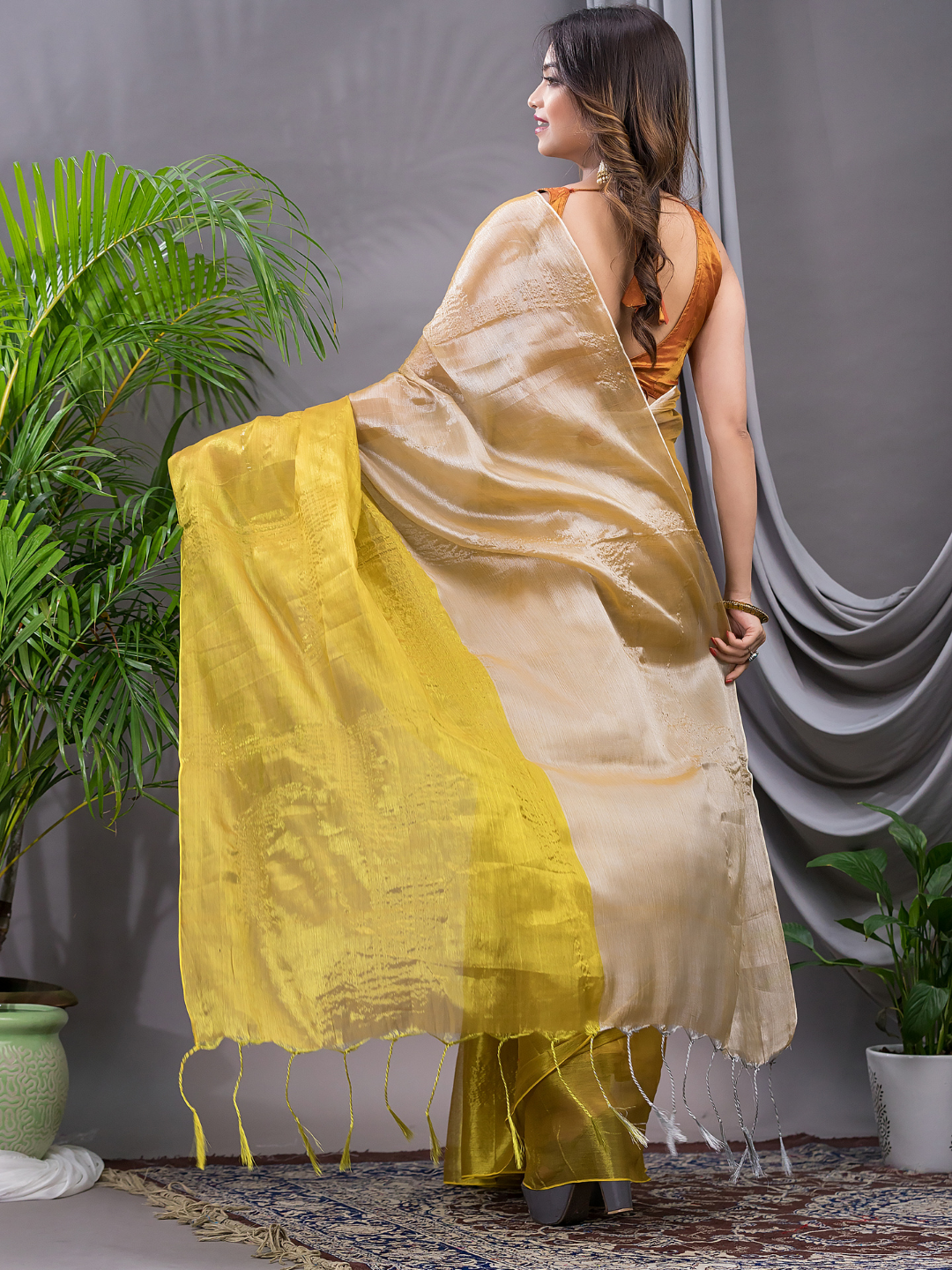 Tissue Silk Saree With Golden Yellow - 007