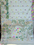 Hand Made Jamdani Saree With Light Aqua Blue -262