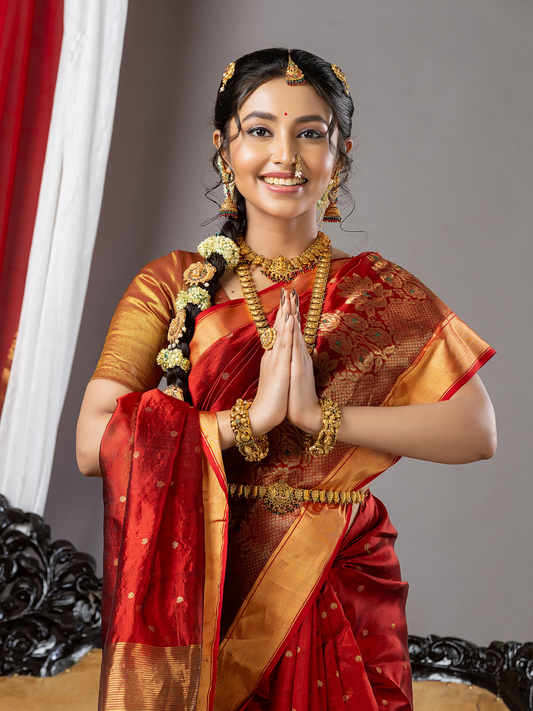 Handwoven Chanderi Silk Saree | Deep Red