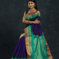 Pure Handloom Korvai Silk Cotton Saree in Rich Sapphire Blue and Teal Moss with Golden temple Border - 138