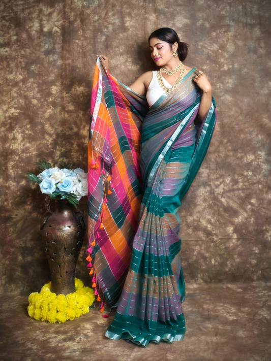 Pure Handloom Linen Saree | Deep Teal