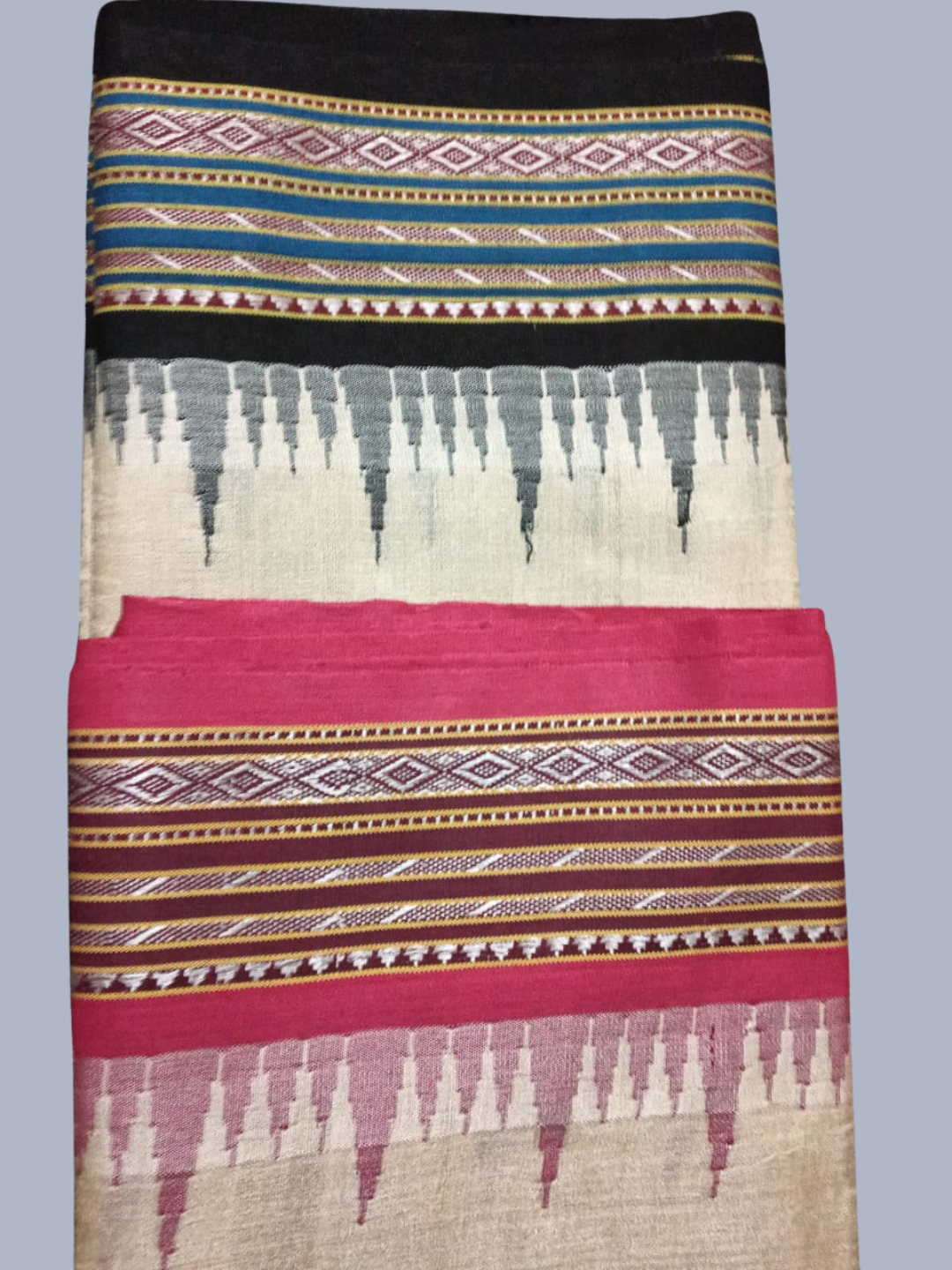 Black and Red Handloom Vidarbha Tussar Silk Saree with Multicolor Contrast Border -005