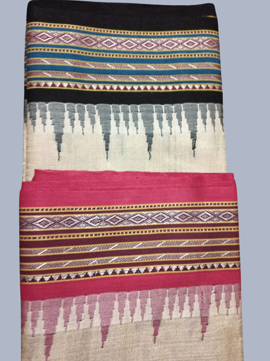 Black and Red Handloom Vidarbha Tussar Silk Saree with Multicolor Contrast Border -005