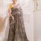 Ajrakh Exclusive Designer Modal Silk in Charcoal Black And White -053