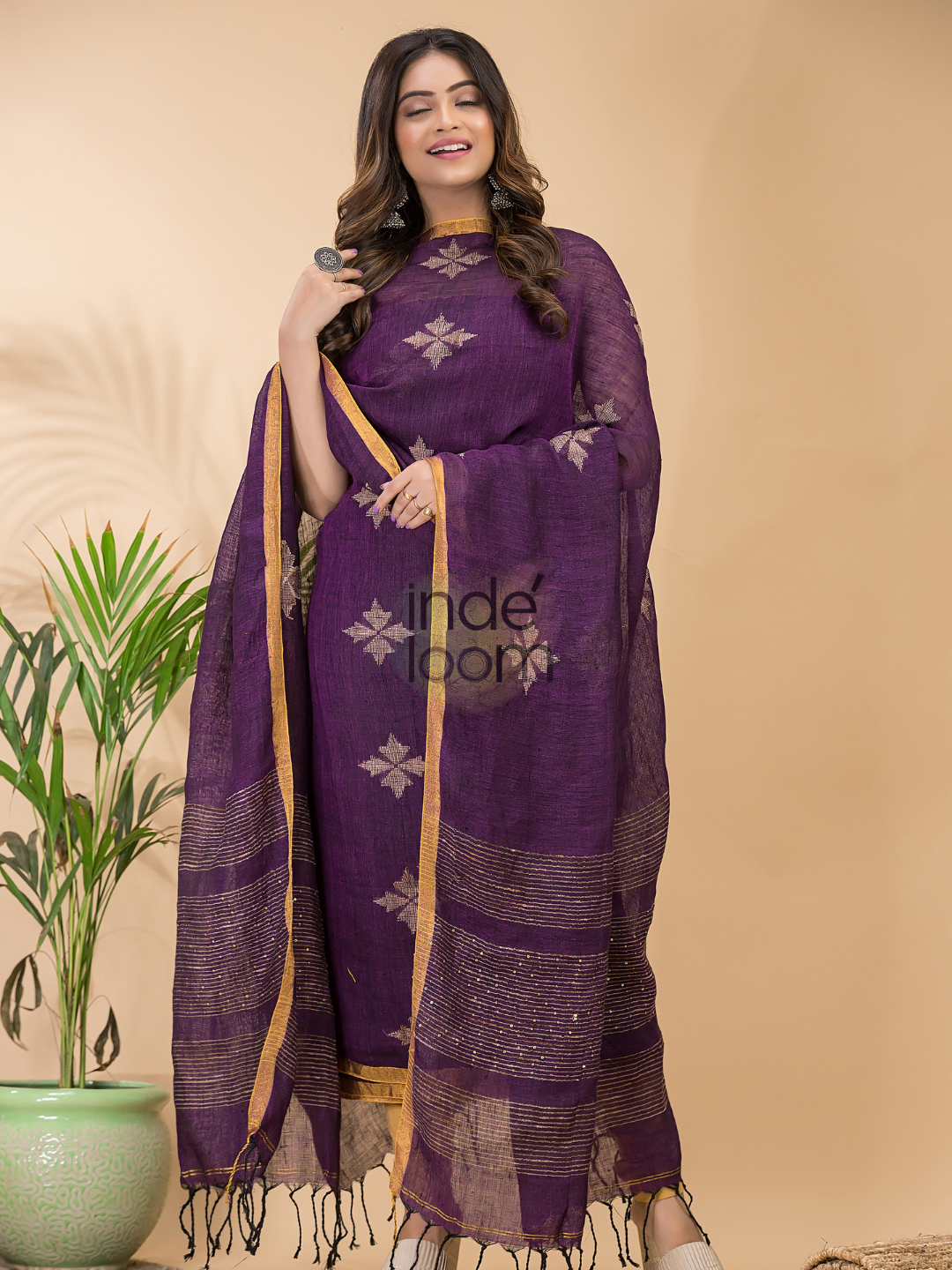 Wine Purple Linen X Linen 2-Piece Set Kurti & Dupatta (UNSTITCHED) - 070