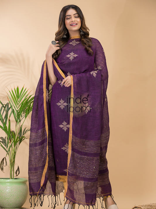 Wine Purple Linen X Linen 2-Piece Set Kurti & Dupatta (UNSTITCHED) - 070