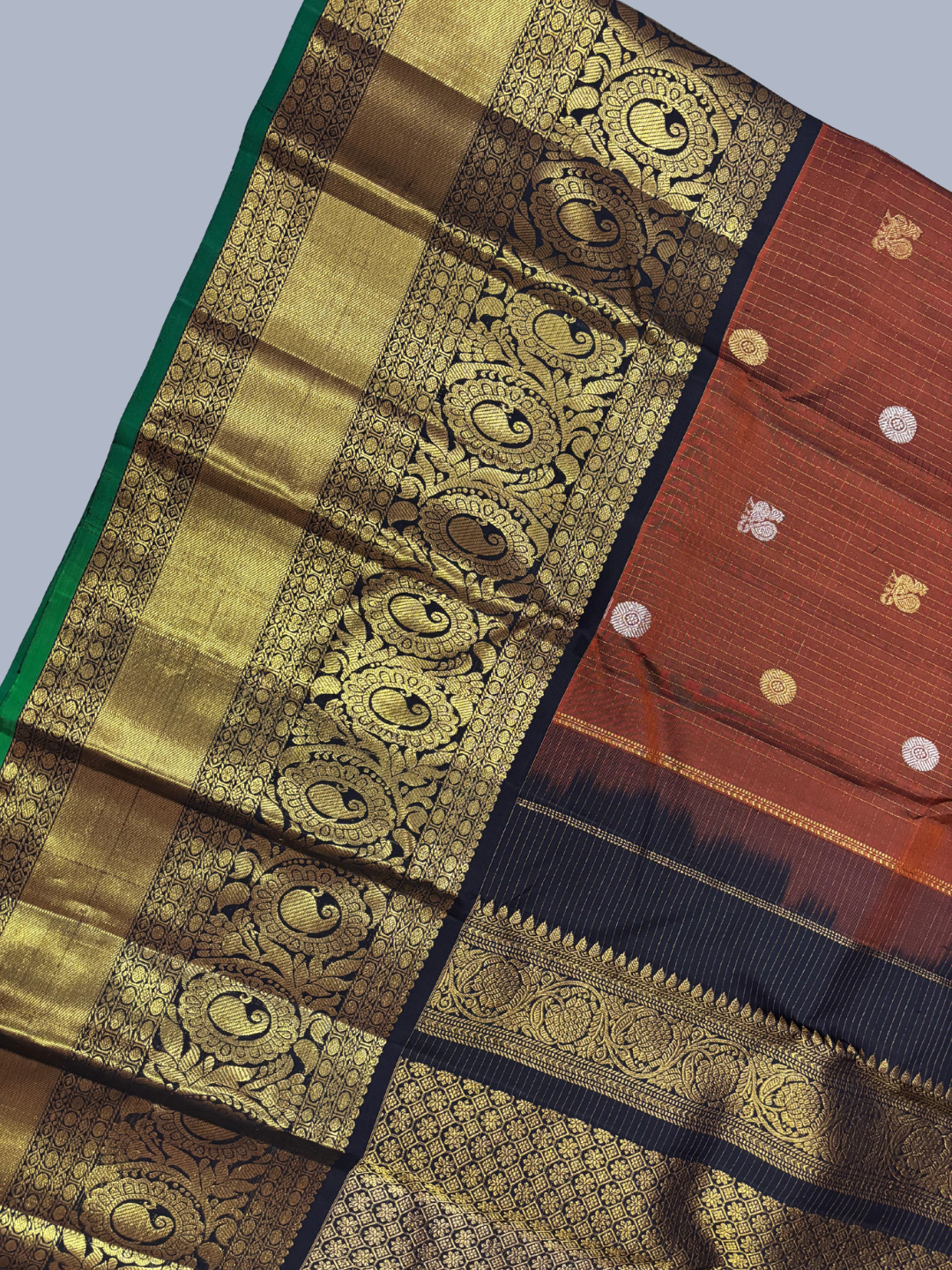 Handwoven Pure Gadwal Silk Saree  |  Mahogany Brown