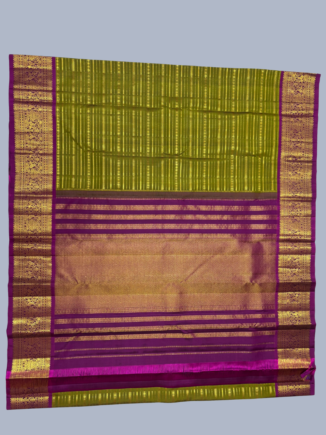 Pure Handwoven Gadwal Silk Saree With Forest Green -035