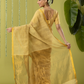 Pure Handloom Linen Saree | Khaki | Plain Body with Ribbon border