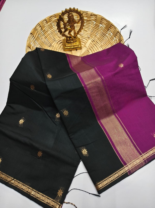 Maheshwari Silk Cotton Saree – Festive Elegance | Charcoal Black