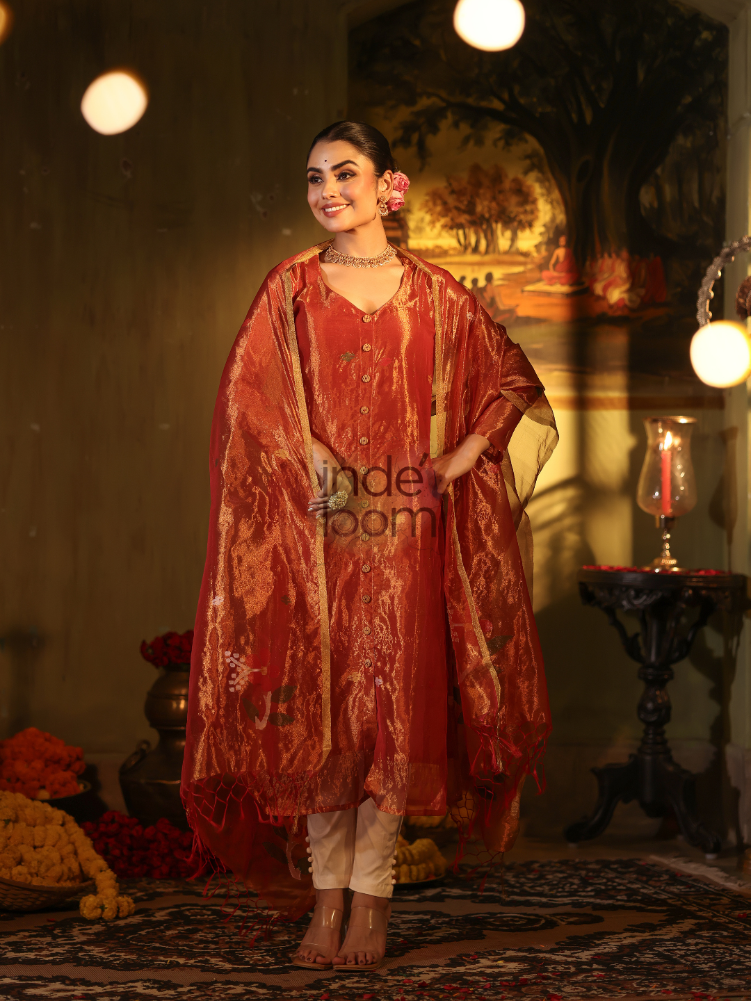 Apple Red Tissue 2-Piece Set Kurti & Dupatta (UNSTITCHED) - 311