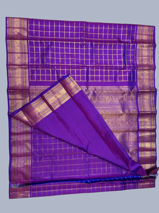 Pure Handwoven Gadwal Silk Saree With Violet - 035