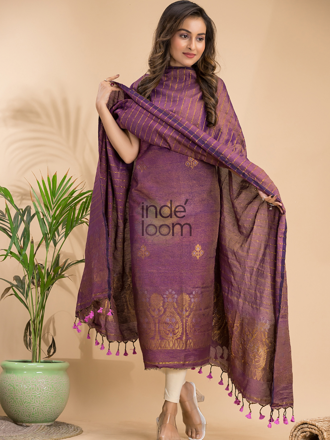 Bright Pink Organic Linen 2-Piece Set Kurti & Dupatta (UNSTITCHED) - 010