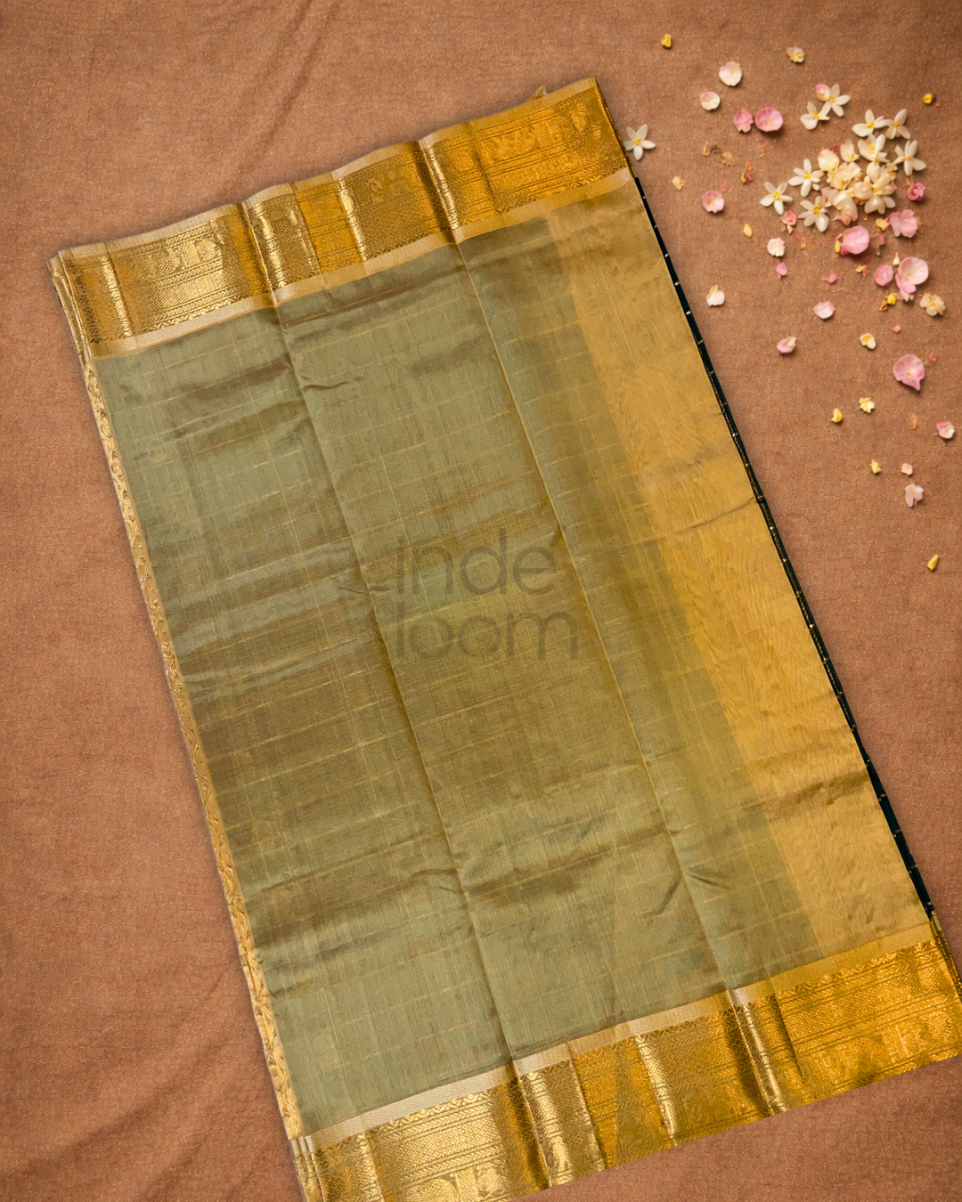 Pure Handloom Korvai Saree | Dark Green