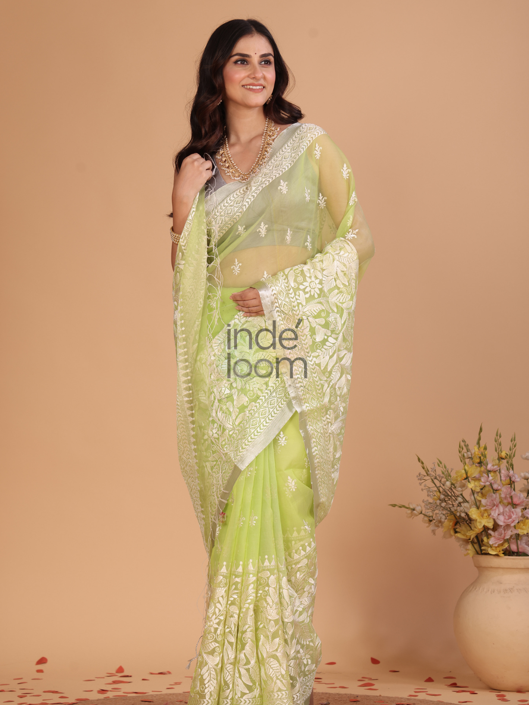 Organza Embroidery Saree With Pastel Green - 114